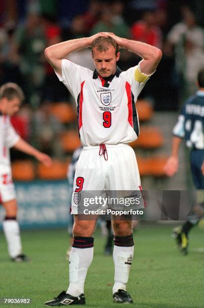 World Cup Finals, St, Etienne, France 30th June England 2 v Argentina 2, , England's Alan Shearer dejected after the penalty shoot-out