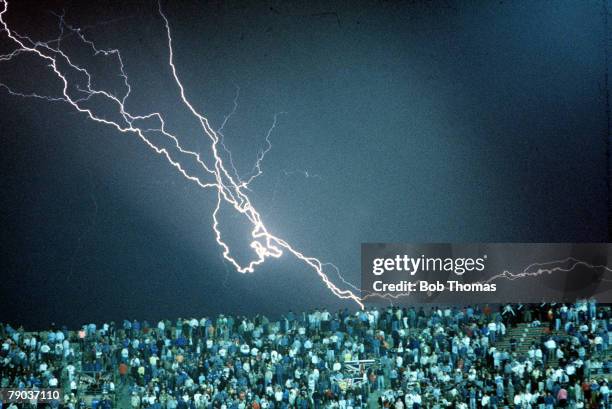 World Cup Finals, Cagliari, Italy, 11th June England 1 v Republic Of Ireland 1, A huge lightning bolt strikes over the Sant' Elia Stadium during the...