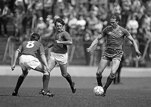 Football, 22nd May 1982, Scottish Cup Final, Hampden Park, Aberdeen 4 v Rangers 1, Aberdeen+s Doug Rougvie beats Rangers+ Bobby Russell as Davie...