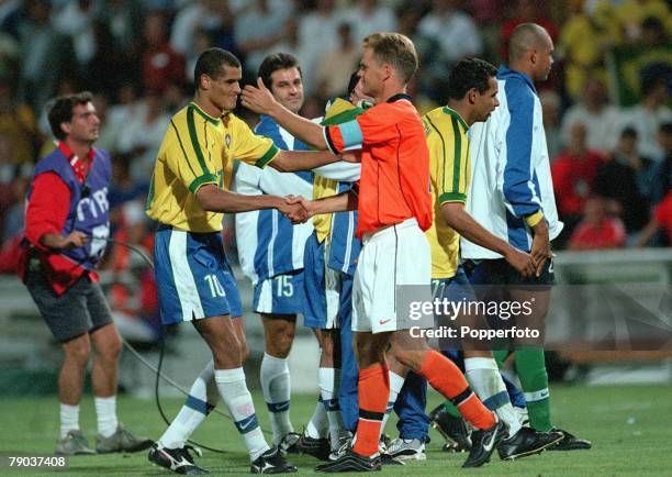World Cup Finals, Marseille, France, Semi-Final, 7th July Brazil 1 v Holland 1, , Brazil's Rivaldo commiserates with Holland's captain Frank De Boer...