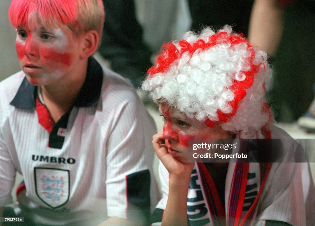 1998 World Cup Finals. St, Etienne, France. 30th June, 1998. England 2 v Argentina 2. (Argentina win 4-3 on penalties). England fans dejected after their team get knocked out on penalties.