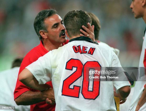 World Cup 1998 Finals, St, Etienne, France, 30th June England 2 v Argentina 2 , England's Michael Owen is consoled by assistant coach John Gorman...