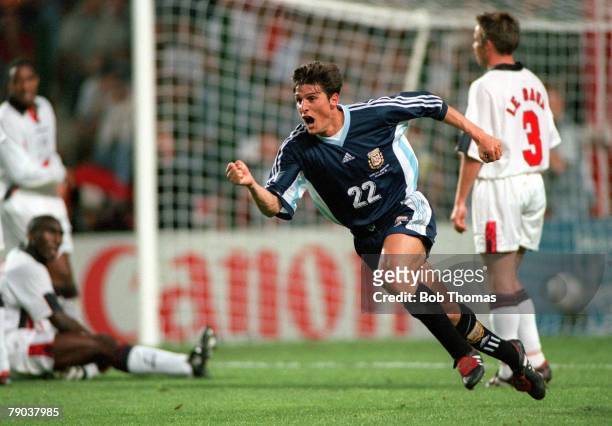 World Cup Finals, St, Etienne, France, 30th June England 2 v Argentina 2, , Argentina's Javier Zanetti celebrates his equalising goal