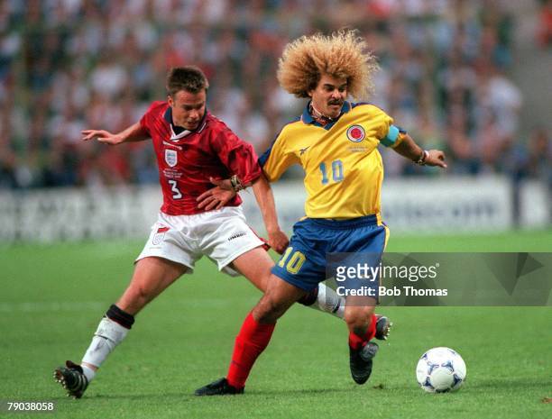 World Cup Finals, Lens, France, 26th June England 2 v Colombia 0, England's Graeme Le Saux with Colombia's Carlos Valderrama