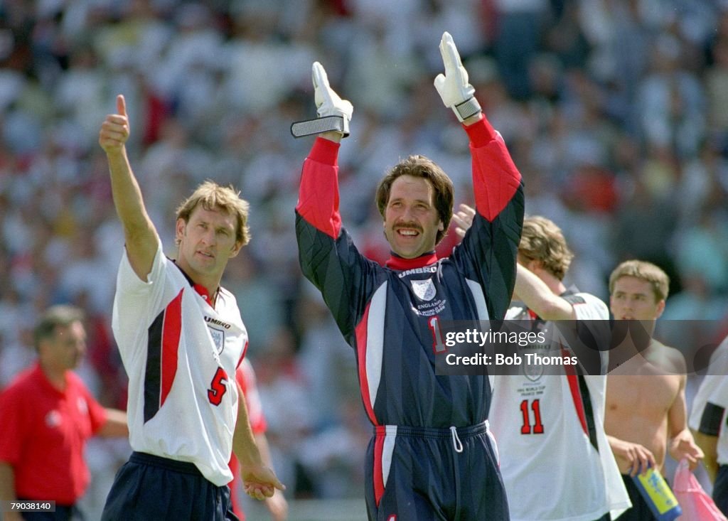 1998 World Cup Finals Marseille, France. 15th June, 1998 England 2 v Tunisia 0. England's Tony Adams & David Seaman salute the fans after the victory.