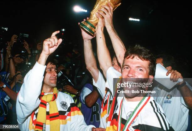 World Cup Final, Rome, Italy, 8th July West Germany 1 v Argentina 0, West German captain Lothar Matthaeus holds aloft the World Cup trophy after...