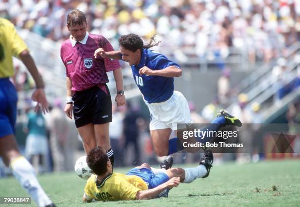 World Cup Final, Pasadena, USA, 17th July Brazil 0 v Italy 0, , Italy's Roberto Baggio is fouled Brazil's captain Dunga