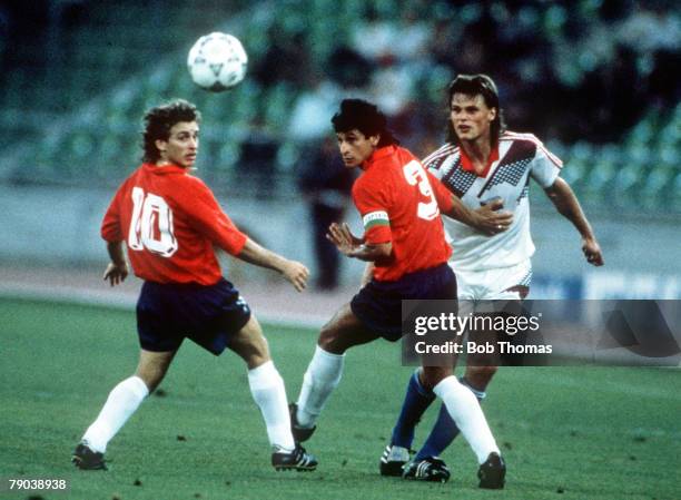 World Cup Finals, Second Phase, Bari, Italy, 23rd June Czechoslovakia 4 v Costa Rica 1, Czechoslovakia's Thomas Skuhravy is stopped by Costa Rica's...