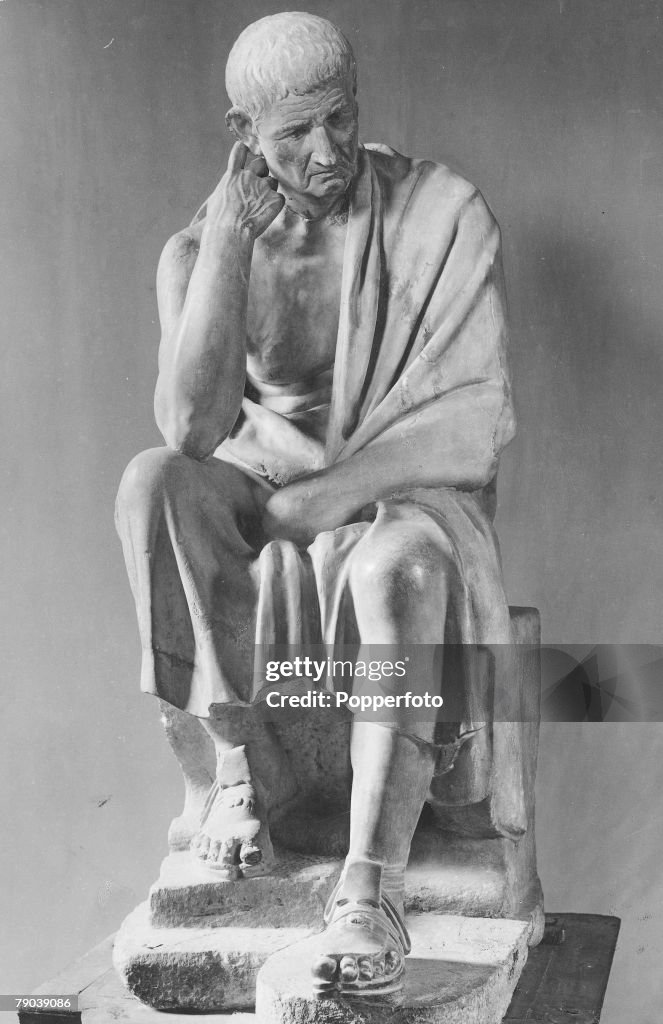 Ancient Greece. Aristotle (384-322 BC) Greek philosopher, pupil of Plato, tutor of Alexander the Great, and founder of the Peripatetic school at Athens. This statue stands in the Gallery of the Palazzo Spada in Rome.