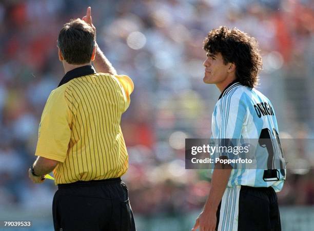 World Cup Finals, Quarter Final, Marseille, France, 4th JULY 1998, Argentina 1 v Holland 2, Argentina's Ariel Ortega is sent off by the referee