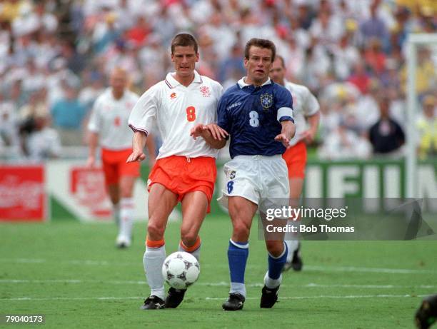 World Cup Finals, Dallas, USA, 9th July Brazil 3 v Holland 2, Holland's Wim Jonk battles for the ball with Brazil's Dunga