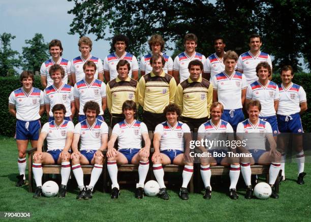 Football, 1982 World Cup Finals, Spain, The England squad Back row L-R: Bryan Robson, Tony Woodcock, Steve Foster, Glenn Hoddle, Peter Withe, Viv...