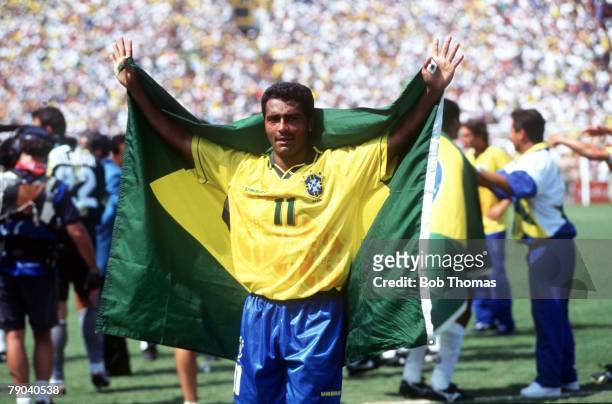 World Cup Final, Pasadena, USA, 17th July Brazil 0 v Italy 0, , Brazilian star Romario drapes himself in his country's flag after Brazil won the...