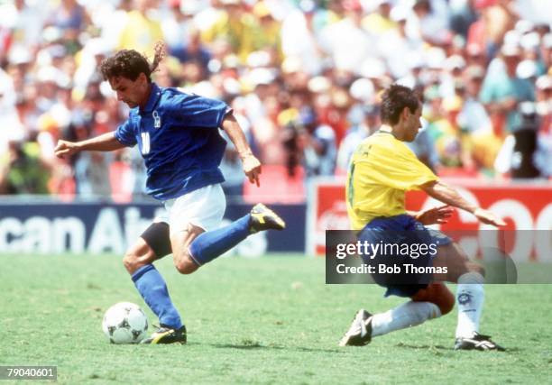 World Cup Final, Pasadena, USA, 17th July Brazil 0 v Italy 0, , Italy's Roberto Baggio beats Brazil's Dunga