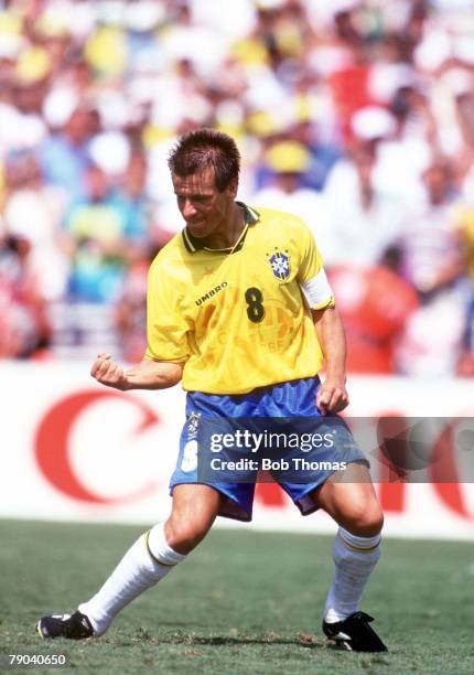World Cup Final, Pasadena, USA, 17th July Brazil 0 v Italy 0, , Brazilian captain Dunga celebrates after he scored the third penalty for Brazil in...