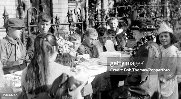 Postcards, World War I, A street party in Millfield road in York on 27th August 1919 to celebrate peace following the end of the war a year earlier