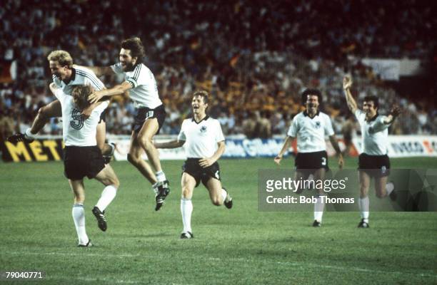 World Cup Finals, Semi-Final, Seville, Spain, 8th July West Germany 3 v France 3, , West Germany's Uli Stielike is dejected as he buries his head...