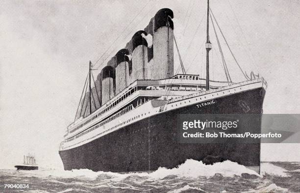 White Star Olympic-class vessel, possibly the RMS Titanic or the RMS Olympic, circa 1912. The name 'Titanic' appears on the bow, but this may have...