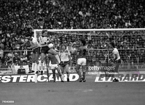 Football, International Friendly, Wembley, 25th May 1982, England 2 v Holland 0, Dutch goalkeeper Hans Van Breukelen catches the ball under pressure...