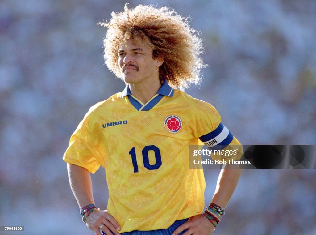 1994 World Cup Finals. Pasadena USA. 22nd June, 1994. USA 2 v Colombia 1. Colombia's captain Carlos Valderrama.