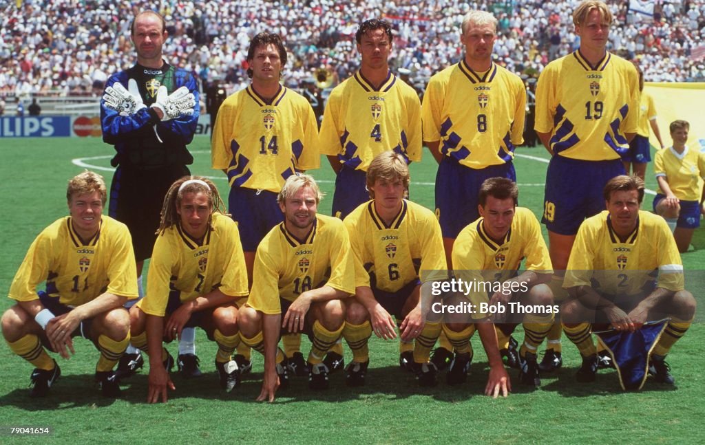 1994 World Cup Third Place Play-Off. Pasadena, USA. 16th July, 1994. Sweden 4 v Bulgaria 0. The Sweden team group before the match