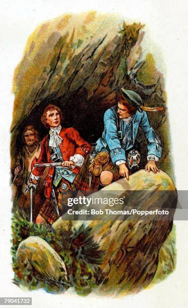 Colour illustration, "Great Escapes", "Bonnie Prince Charlie", Charles Edward Stuart, making his escape after the Battle of Culloden ultimately...