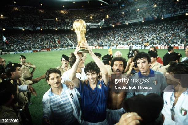 World Cup Final, Madrid, Spain, 11th July Italy 3 v West Germany 1, Italy's Paolo Rossi holds aloft the World Cup trophy on their lap of honour