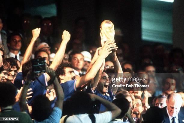 World Cup Final, Madrid, Spain, 11th July Italy 3 v West Germany 1, Italy's Claudio Gentile and Giuseppe Bergomi proudly hold aloft the World Cup...