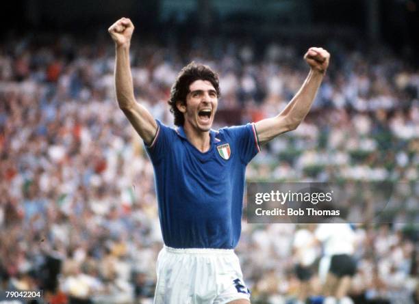 World Cup Final, Madrid, Spain, 11th July Italy 3 v West Germany 1, Italy's Paolo Rossi celebrates after scoring the opening goal in the World Cup...