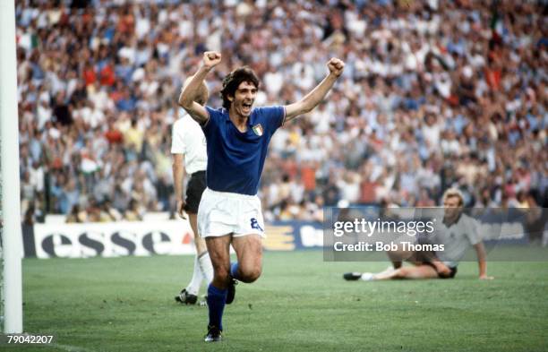 World Cup Final, Madrid, Spain, 11th July Italy 3 v West Germany 1, Italy's Paolo Rossi celebrates after scoring the opening goal in the World Cup...