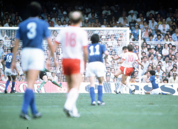 World Cup Finals, Semi-Final, Barcelona, Spain, 8th July Italy 2 v Poland 0, Italy's Paolo Rossi scores his second goal