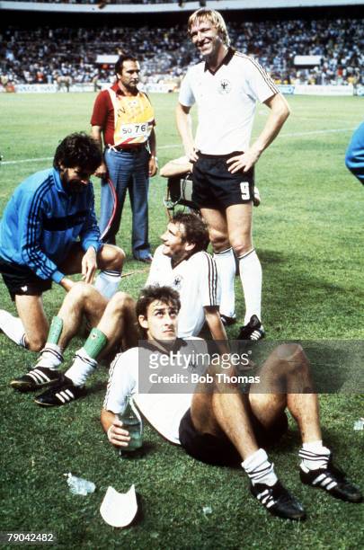 World Cup Finals, Semi-Final, Seville, Spain, 8th July West Germany 3 v France 3, , West Germany's Pierre Littbarski takes a breather with teammates...