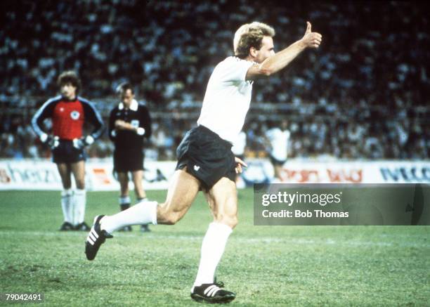 World Cup Finals, Semi-Final, Seville, Spain, 8TH JULY West Germany 3 v France 3, , West Germany's Karl Heinz Rummenigge gives the thumbs-up after...