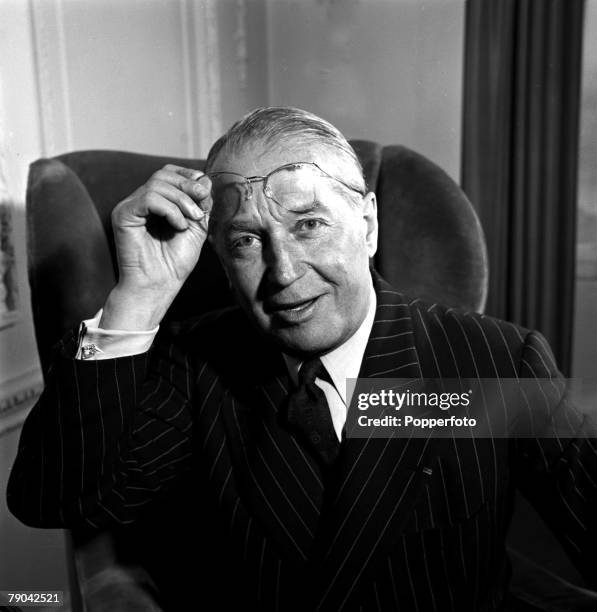 Entertainment, Cinema, pic: 1955, French star Maurice Chevalier, portrait, who was admired for his charm, melodic voice and his heavy French accent,...