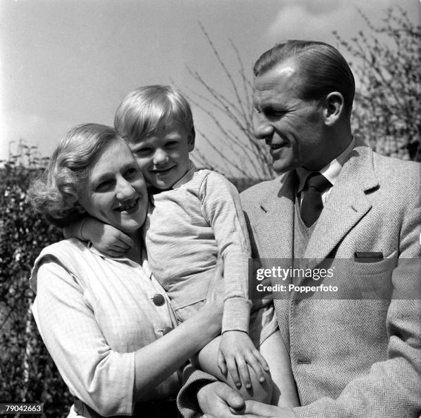 Sport, Football, England Manchester City goalkeeper Bert Trautmann is pictured with his wife Margaret and son John