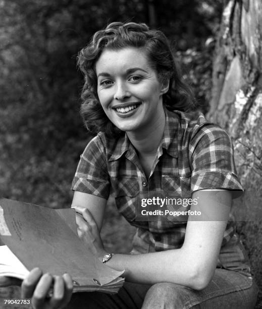 England A portrait of actress Eileen Moore on the set of the film "Men of Sherwood Forest"