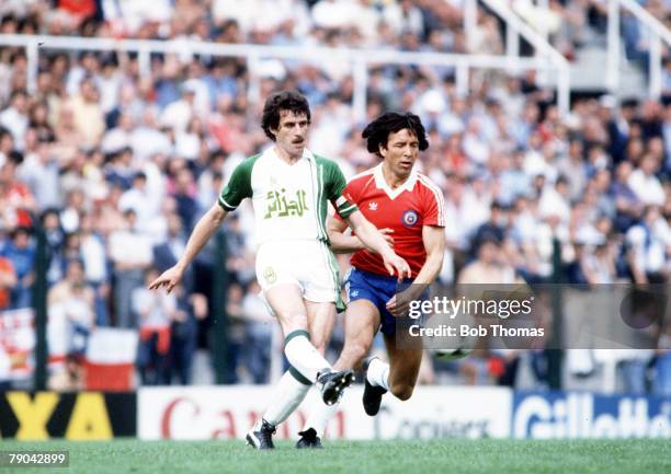 World Cup Finals, Oviedo, Spain, 24th June Algeria 3 v Chile 2, Algeria's Ali Fergani beats Chile's Mario Soto