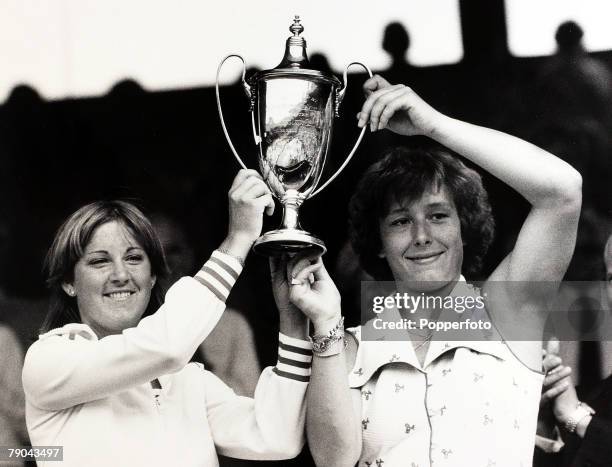 Sport, All England Lawn Tennis Championships, Wimbledon, London, England, 8th July 1976, Ladies Doubles Final, U,S,A,'s Chris Evert and...