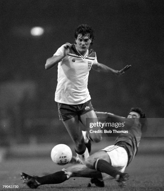 Football, British Championship International, Wembley, 23rd February 1982, England 4 v Northern Ireland 0, England's Glenn Hoddle is tackled by...