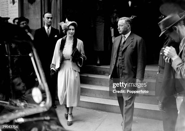 Accompanied by Bernard Fitzalan-Howard, 16th Duke of Norfolk , Her Royal Highness Princess Elizabeth is pictured after attending an official...