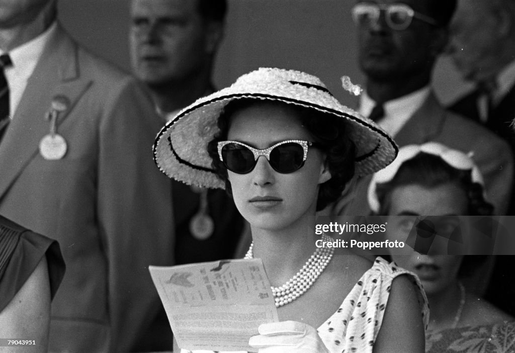 Jamaica. 1955. Princess Margaret is pictured at the races at Kingston during the Royal Tour of the Caribbean.