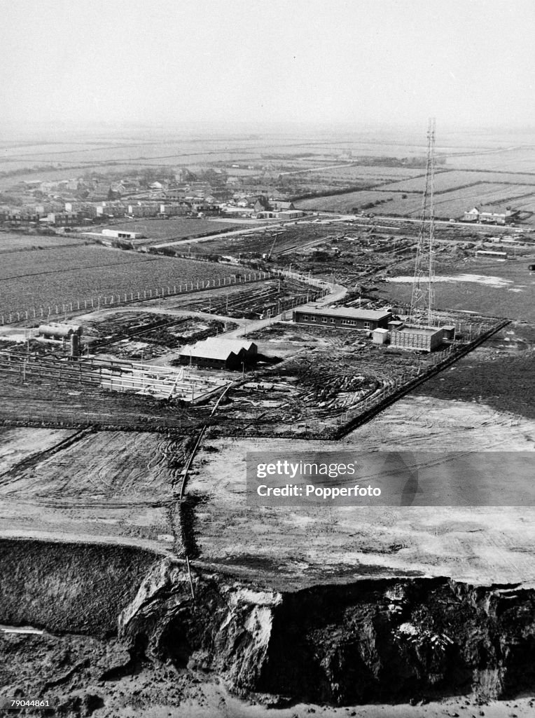 Gas Industry. England. pic: 1967. An aerial view of the B.P. North Sea gas terminal at Easington on the Yorkshire coast at the time the first gas was being brought ashore from the North Sea.
