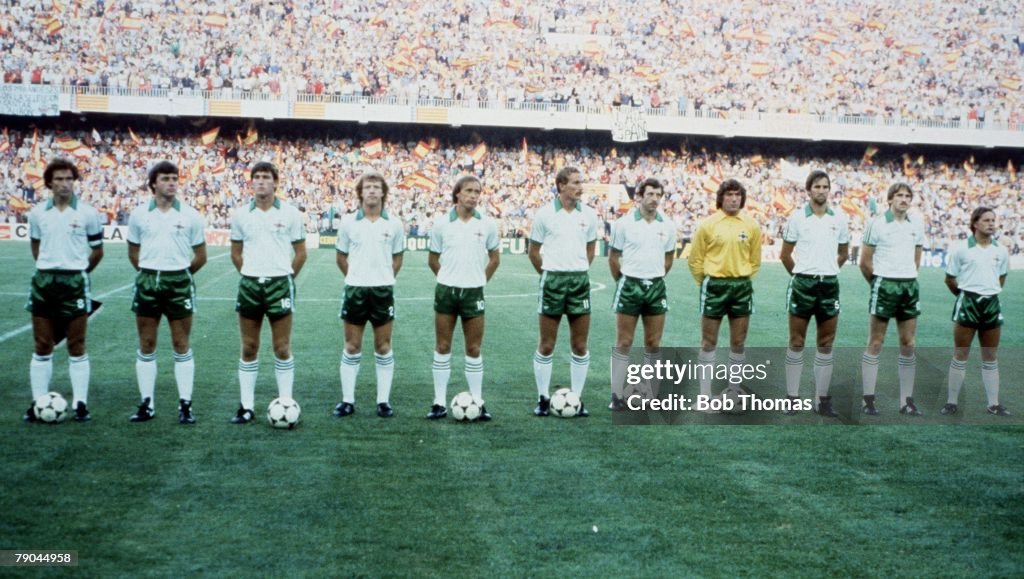 1982 World Cup Finals. Valencia, Spain. 25th June, 1982. Spain 0 v Northern Ireland 1. Northern Ireland team line-up.