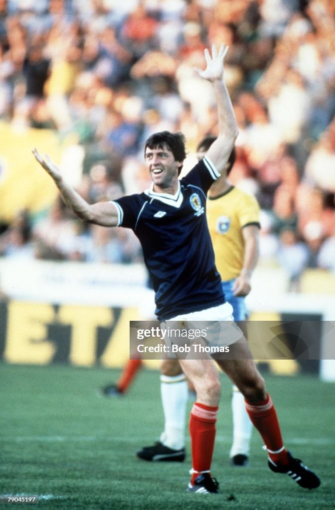 1982 World Cup Finals. Seville, Spain. 18th June, 1982. Brazil 4 v Scotland 1. Scotland's David Narey celebrates after scoring Scotland's only goal.