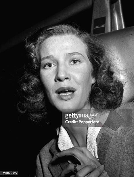 Portrait of Canadian actress Lois Maxwell during the filming of 'Women in Twilight', 1952