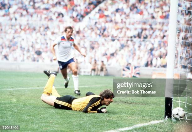 World Cup Finals, Bilbao, Spain, 20th June England 2 v Czechoslovakia 0, Czechoslovakia's goalkeeper Stanislav Seman is beaten by Josef Barmos for an...