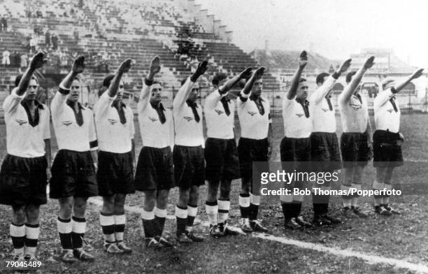 World Cup Quarter-Final San Siro Stadiun, Milan, Italy, 31st May Germany 2 v Sweden 1, The German team give the Nazi salute before the kick-off