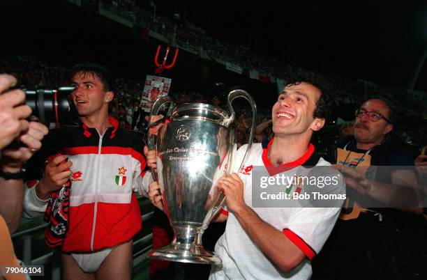 Football, UEFA Champions League Final, Athens, Greece, 18th May 1994, AC Milan 4 v Barcelona 0, AC Milan's Christian Panucci and Dejan Savicevic...