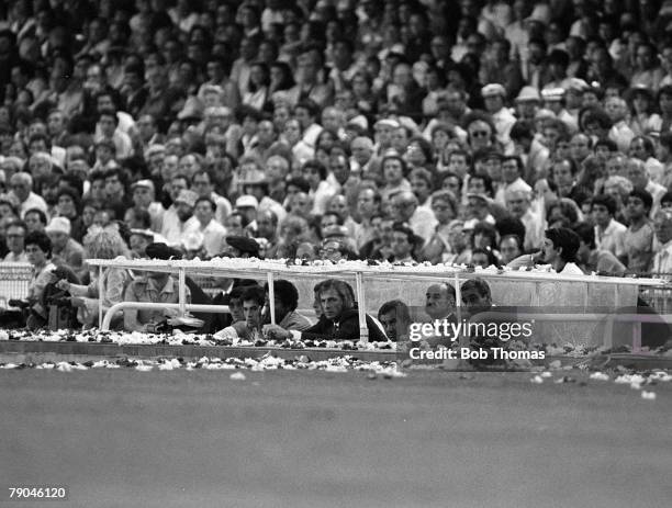 Football, 1982 World Cup Finals, Barcelona, Spain, 13th June 1982, Argentina 0 v Belgium 1, Argentina manager Luis Cesar Menotti looks dejected as he...