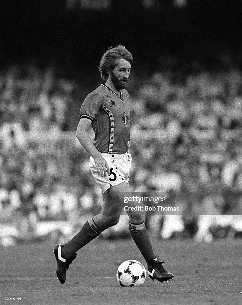 Football. 1982 World Cup Finals. Barcelona, Spain. 13th June 1982. Argentina 0 v Belgium 1. Belgium's Luc Millecamps on the ball during their Group C match.